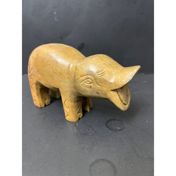 Antique Hand Carved Baby Hippo Sculpture Soapstone Mid Century - Picture 1 of 12